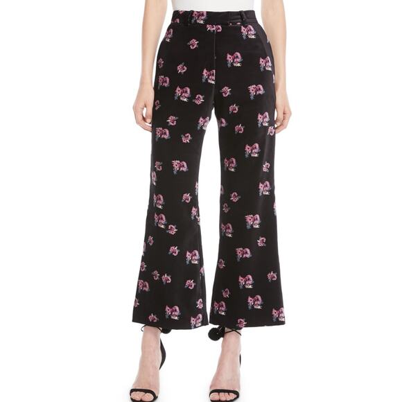 Racil Lauren High Waist Flared Leg Floral Print Cropped Pants Women's Size 36 - Picture 1 of 9